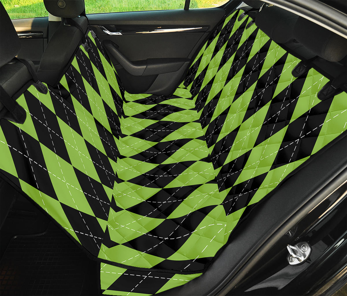 Black And Green Argyle Pattern Print Pet Car Back Seat Cover