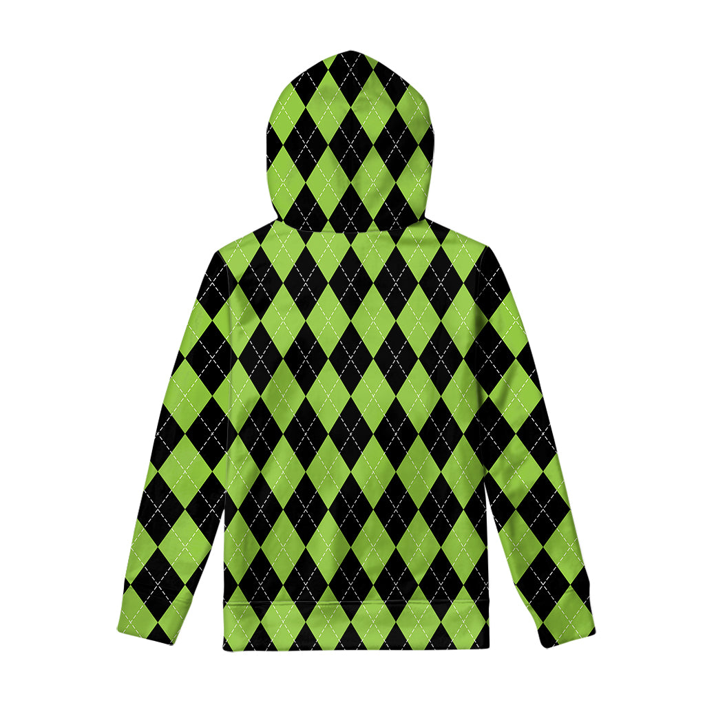 Black And Green Argyle Pattern Print Pullover Hoodie