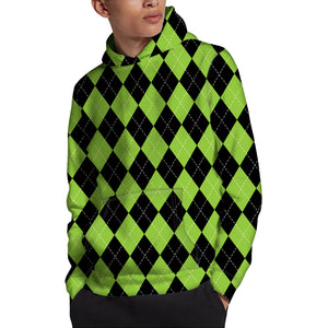 Black And Green Argyle Pattern Print Pullover Hoodie