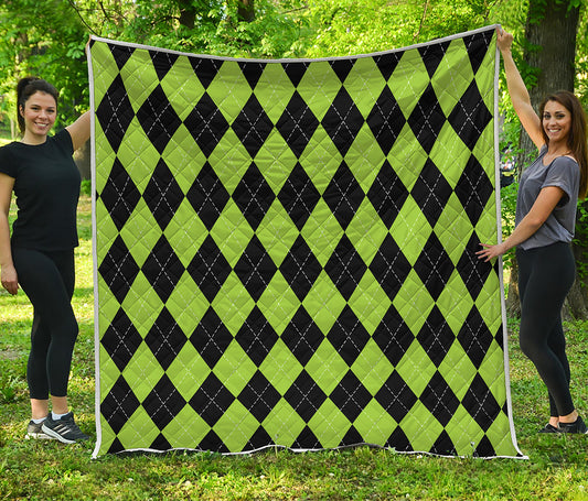 Black And Green Argyle Pattern Print Quilt