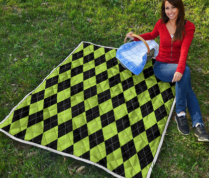 Black And Green Argyle Pattern Print Quilt