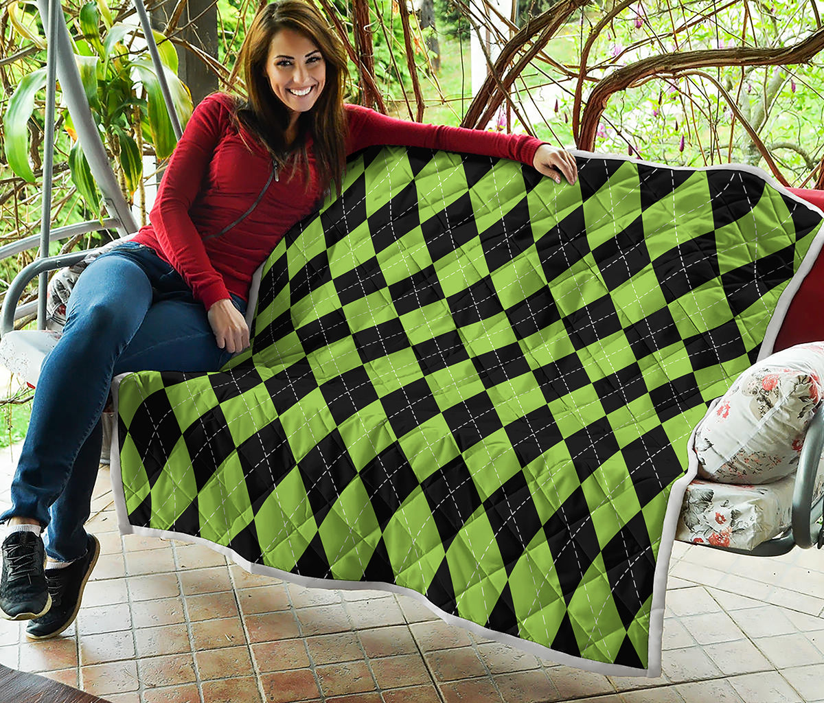 Black And Green Argyle Pattern Print Quilt