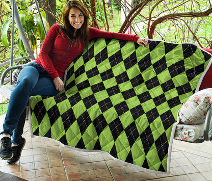 Black And Green Argyle Pattern Print Quilt