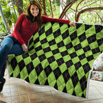 Black And Green Argyle Pattern Print Quilt