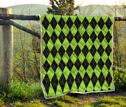Black And Green Argyle Pattern Print Quilt
