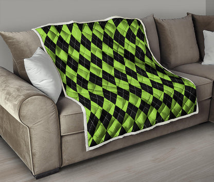 Black And Green Argyle Pattern Print Quilt