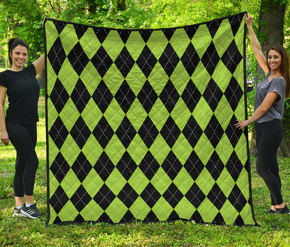 Black And Green Argyle Pattern Print Quilt