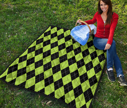 Black And Green Argyle Pattern Print Quilt