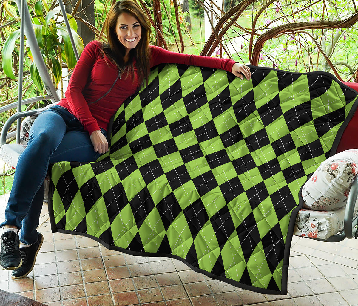 Black And Green Argyle Pattern Print Quilt