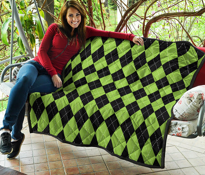 Black And Green Argyle Pattern Print Quilt