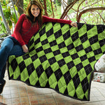 Black And Green Argyle Pattern Print Quilt