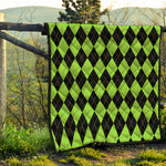 Black And Green Argyle Pattern Print Quilt