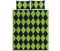 Black And Green Argyle Pattern Print Quilt Bed Set