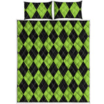 Black And Green Argyle Pattern Print Quilt Bed Set