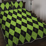 Black And Green Argyle Pattern Print Quilt Bed Set