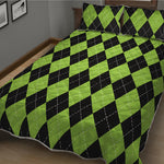 Black And Green Argyle Pattern Print Quilt Bed Set