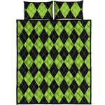 Black And Green Argyle Pattern Print Quilt Bed Set