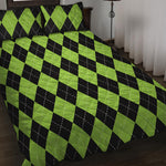 Black And Green Argyle Pattern Print Quilt Bed Set