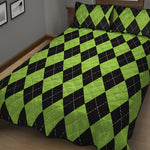 Black And Green Argyle Pattern Print Quilt Bed Set