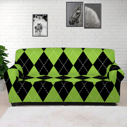 Black And Green Argyle Pattern Print Sofa Cover