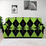 Black And Green Argyle Pattern Print Sofa Cover
