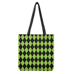 Black And Green Argyle Pattern Print Tote Bag