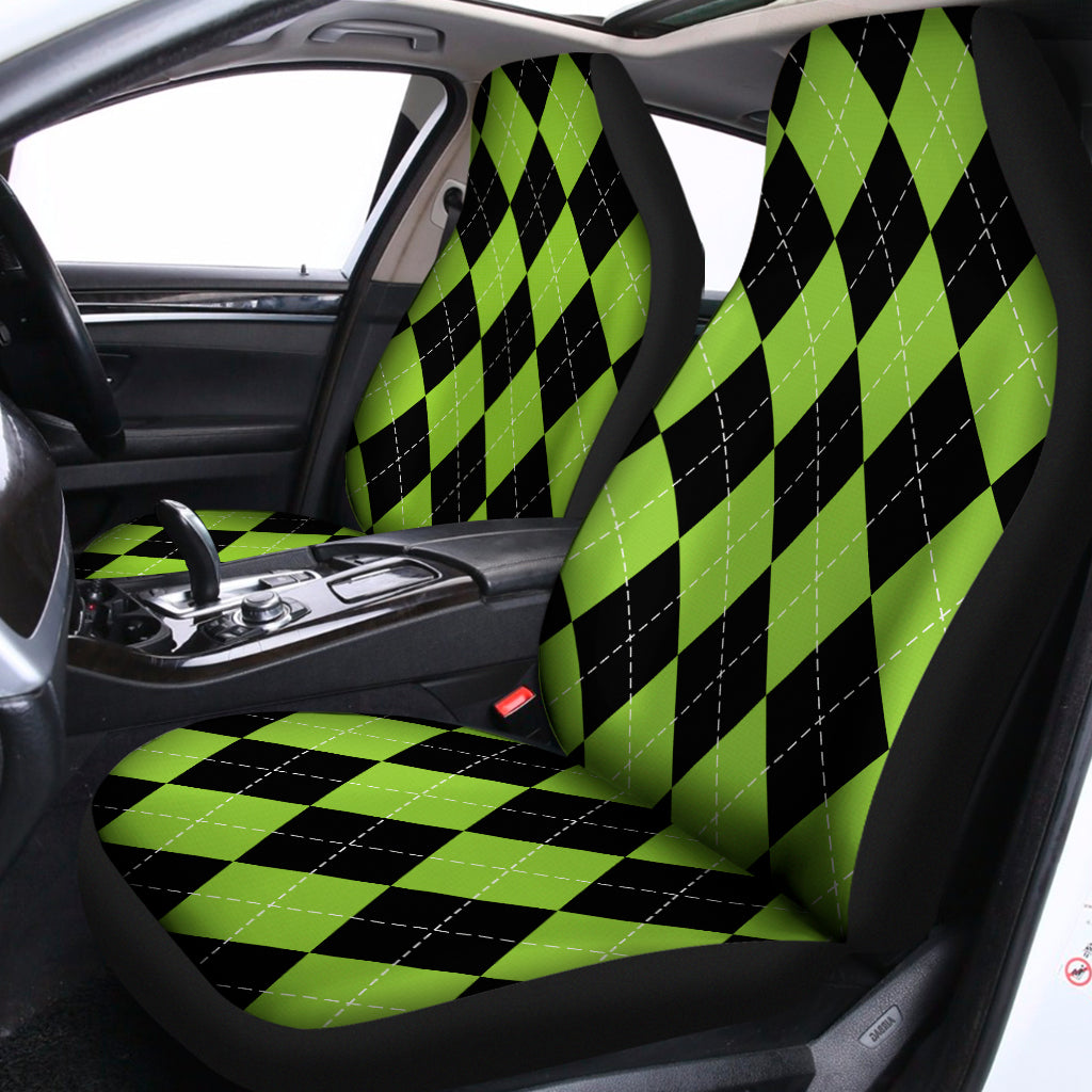 Black And Green Argyle Pattern Print Universal Fit Car Seat Covers