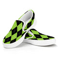 Black And Green Argyle Pattern Print White Slip On Sneakers