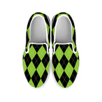 Black And Green Argyle Pattern Print White Slip On Shoes