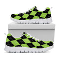 Black And Green Argyle Pattern Print White Running Shoes