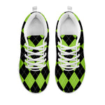 Black And Green Argyle Pattern Print White Sneakers