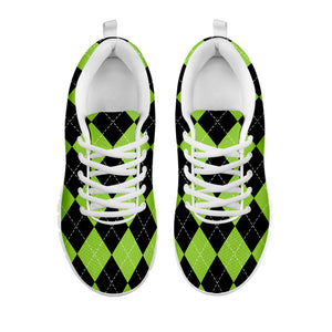 Black And Green Argyle Pattern Print White Sneakers