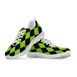 Black And Green Argyle Pattern Print White Sneakers