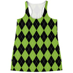 Black And Green Argyle Pattern Print Women's Racerback Tank Top
