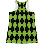 Black And Green Argyle Pattern Print Women's Racerback Tank Top