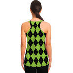 Black And Green Argyle Pattern Print Women's Racerback Tank Top