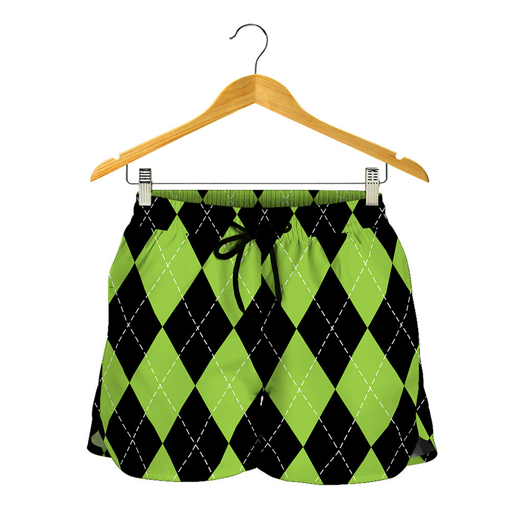 Black And Green Argyle Pattern Print Women's Shorts