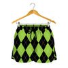 Black And Green Argyle Pattern Print Women's Shorts