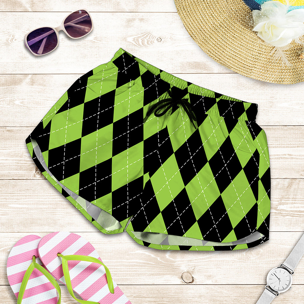 Black And Green Argyle Pattern Print Women's Shorts