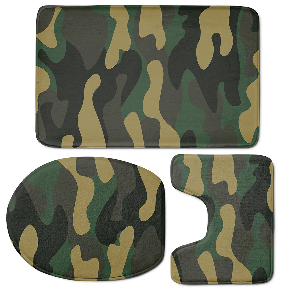 Black And Green Camouflage Print 3 Piece Bath Mat Set