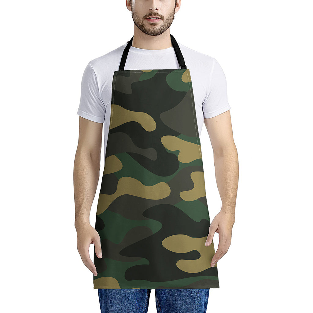 Black And Green Camouflage Print Apron