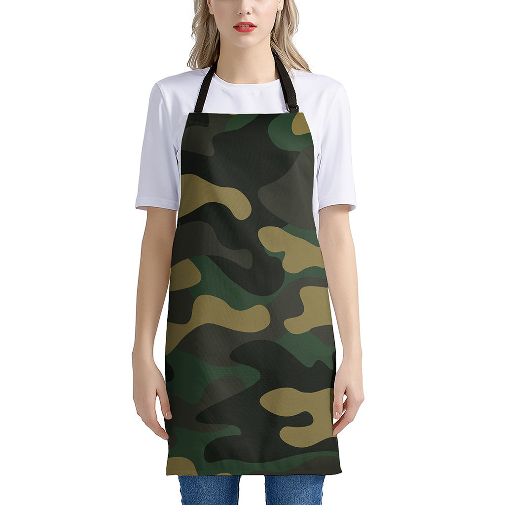Black And Green Camouflage Print Apron