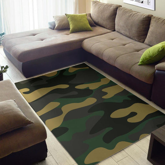 Black And Green Camouflage Print Area Rug GearFrost