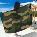 Black And Green Camouflage Print Beach Sarong Wrap