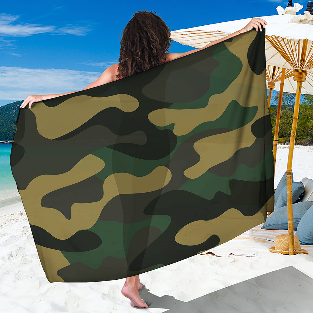 Black And Green Camouflage Print Beach Sarong Wrap