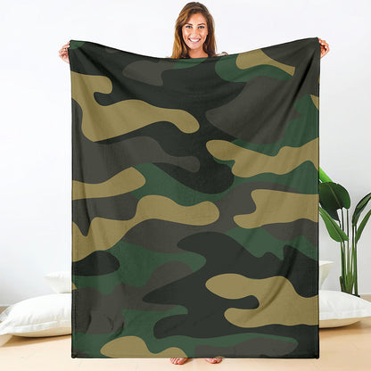 Black And Green Camouflage Print Blanket