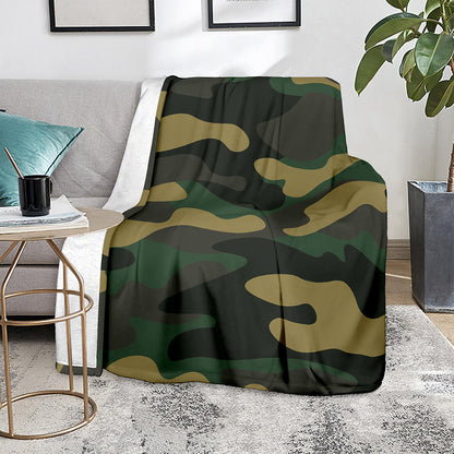 Black And Green Camouflage Print Blanket