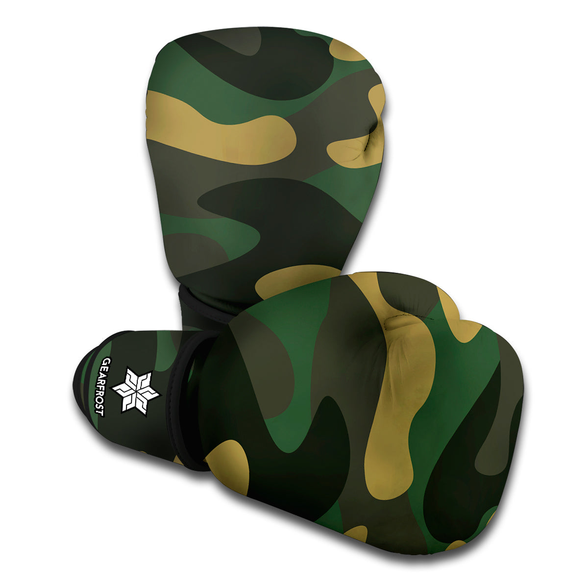Black And Green Camouflage Print Boxing Gloves
