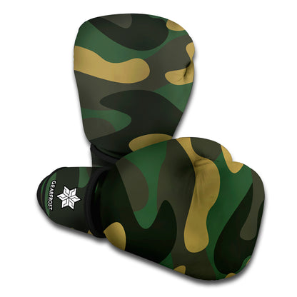 Black And Green Camouflage Print Boxing Gloves