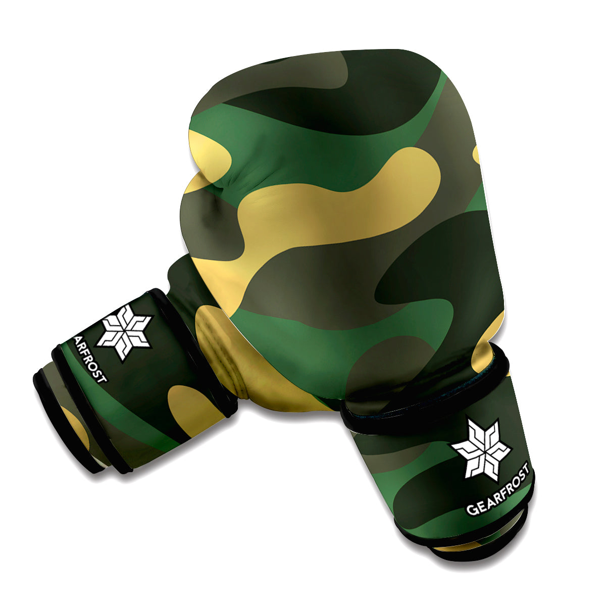 Black And Green Camouflage Print Boxing Gloves